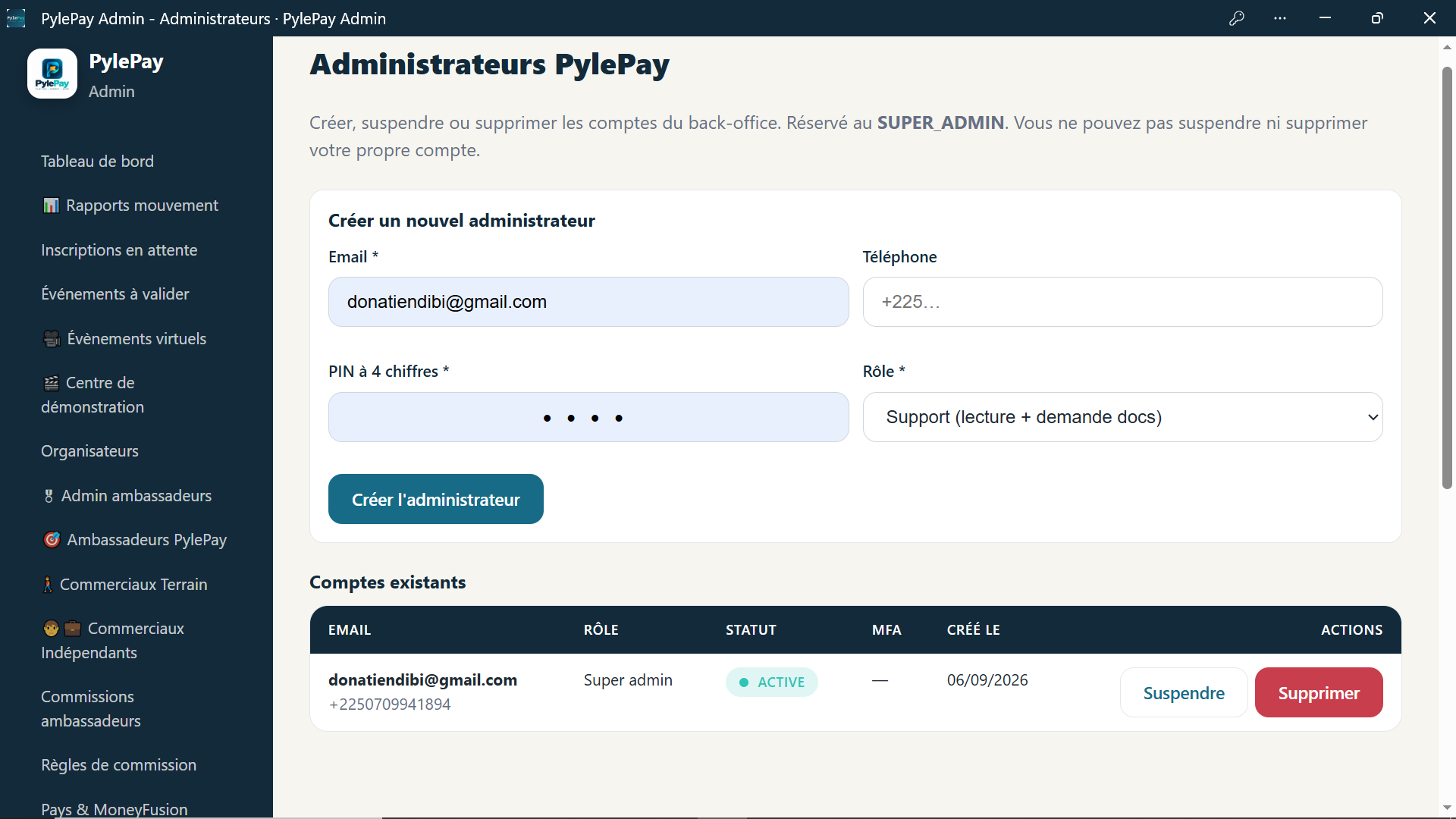 Administrateurs PylePay