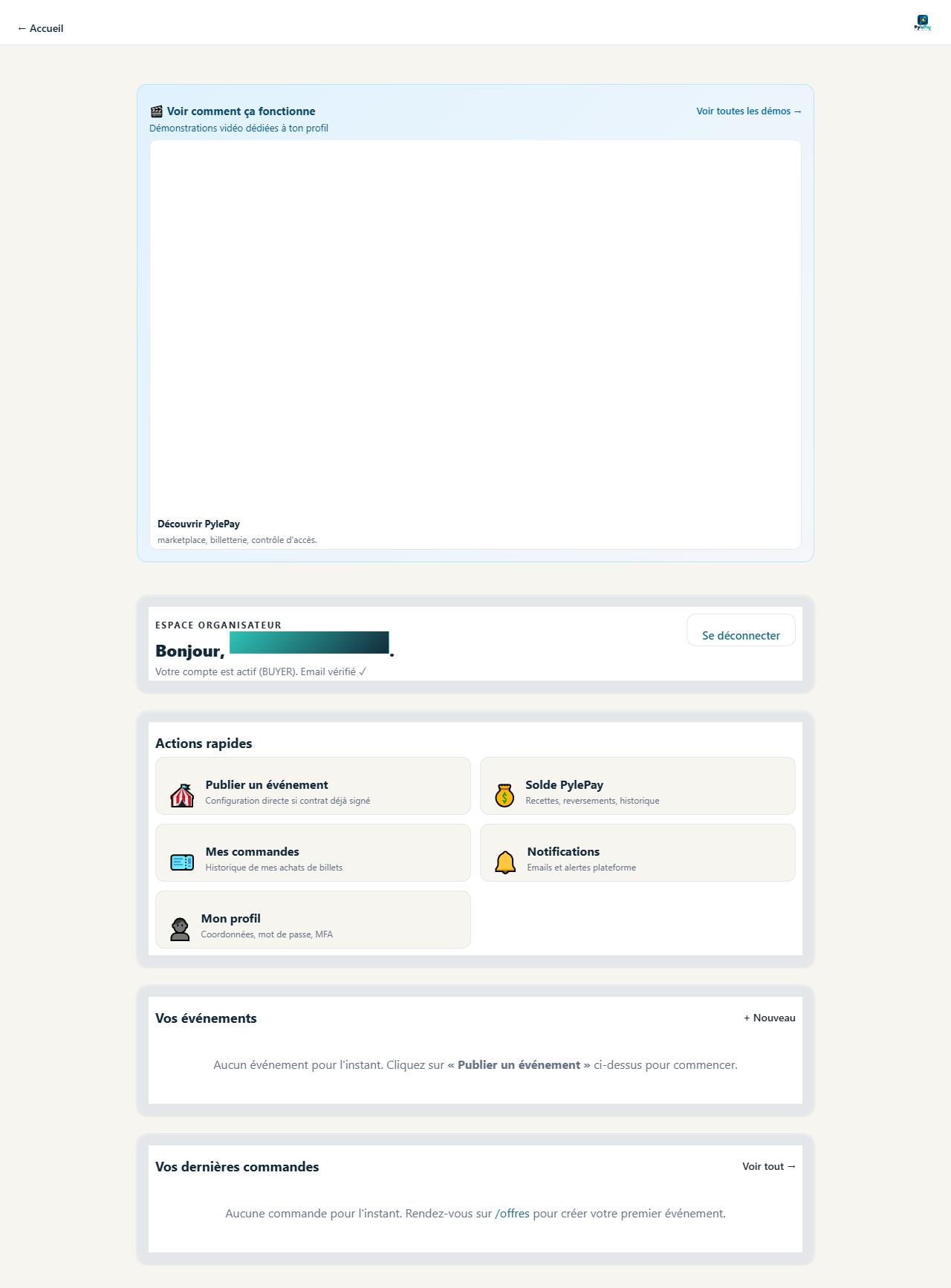 Tableau de bord organisateur